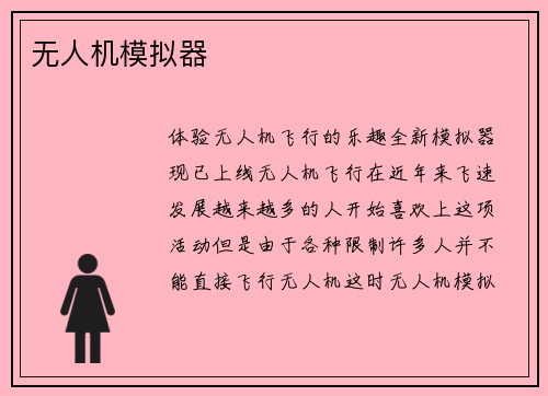 无人机模拟器
